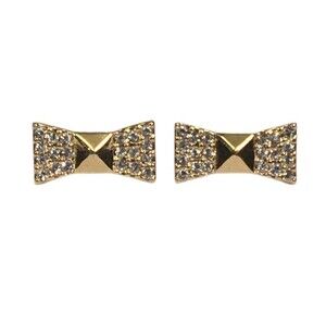 Kate Spade Locked in Bow Stud Earrings Gold Pave Crystals Pyramid Center MRP $68